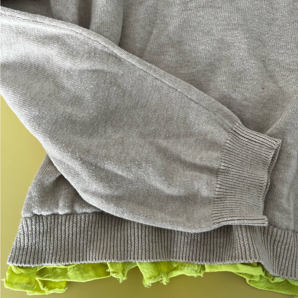 Miu Miu, beige sweater with neon green fringe. Size S